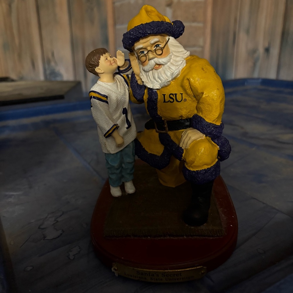 LSU Santa and Child Holiday Figurine - Yellow and Purple